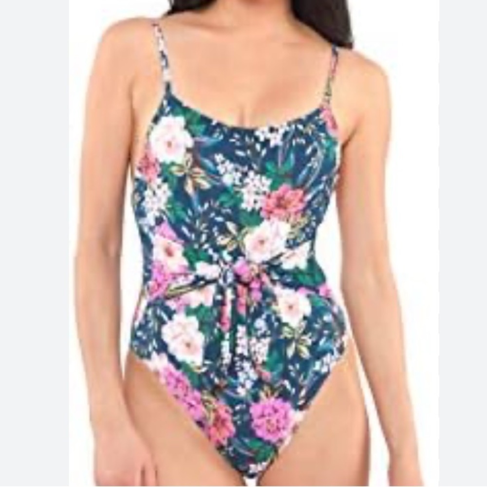 Jessica Floral Front Knot One Piece Swimsuit Navy size XL NWT